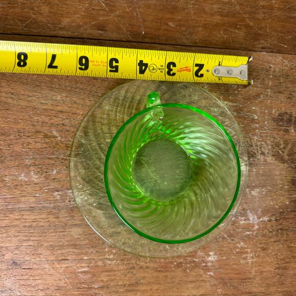 Depression Era Green Vaseline Uranium Swirl saucer and tea cup set - Picture 10 of 11